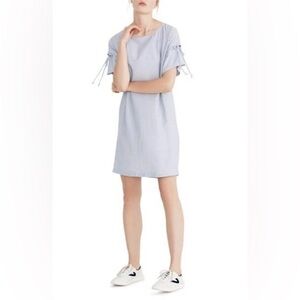 Madewell Blue and White Pin Striped Dress With Laced Short Sleeves